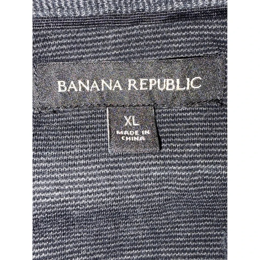 Banana Republic Polo Shirt Mens XL Charcoal Grey Short Sleeve Micrco Pin Striped